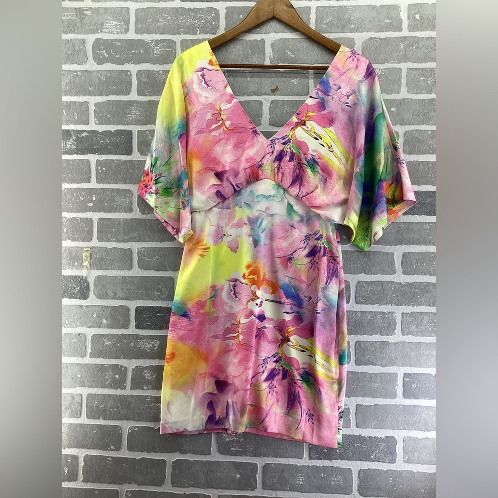 Aidan Mattox Flared‎ sleeve watercolor mini dress size 4
